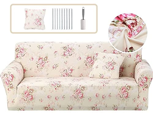Elastisch Sofa Überwürfe Sofabezug, Morbuy Eleganter Jacquard Ecksofa L Form Stretch Antirutsch Armlehnen Sofahusse Abdeckung für Sofa Couchbezug Sesselbezug (2 Sitzer,Romantische Blumen)