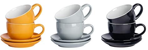 Argon Tableware Ensemble de 12 Tasses à Cappuccino et soucoupes - 250 ML - Scandi - Ensemble de Tasses à thé et soucoupes, Tasse à thé colorée avec Soucoupe, Tasse à café, Tasse à Expresso