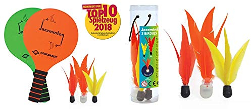 Schildkröt Jazzminton Set, 2 Schläger, 3 Birdies, LED Ball für das Spiel bei Nacht, das Coole Neue Beachball Set & Jazzminton Birdies, 3er Pack, 3 Ersatzbälle incl. LED Ball für Nightplay