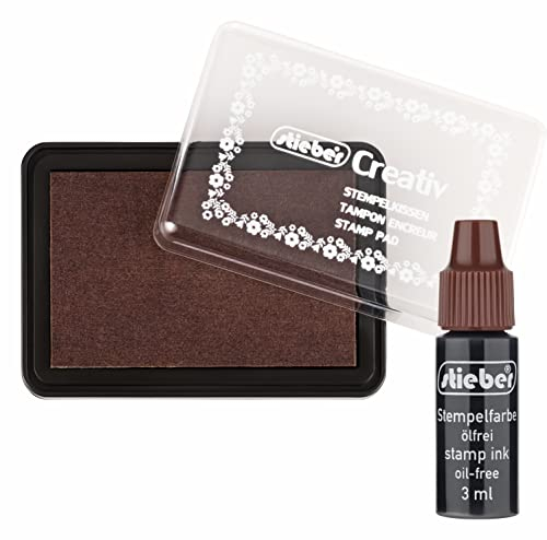 stieber® Stempelkissen Tupfkissen (40×63 mm)-Set mit 3 ml Nachtränkfarbe (BRAUN)