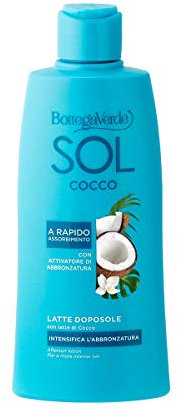 Bottega Verde - SOL Cocco, Latte Doposole Corpo, 200ml, Idratante e Rinfrescante, Arricchito con Cocco, Carota e Papaya, Intensifica l'Abbronzatura, a Rapido Assorbimento, per Tutti i Tipi di Pelle