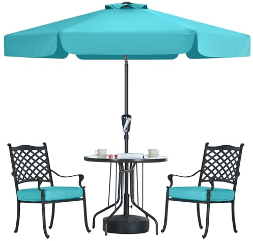 MasterCanopy 230 cm Sonnenschirm neigungsverstellbar, mit schönem Volant, 6 Rippen und Kurbel, für Patio, Garten, Terrasse, Markt, Türkis