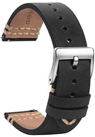 TStrap Leather Watch Straps 22mm - Soft Black Quick Release Watch Bands Replacement - Sport Watch Strap for Men Ladies - Smart Watch Bracelet Clasp Buckle – 18mm 19mm 20mm 21mm