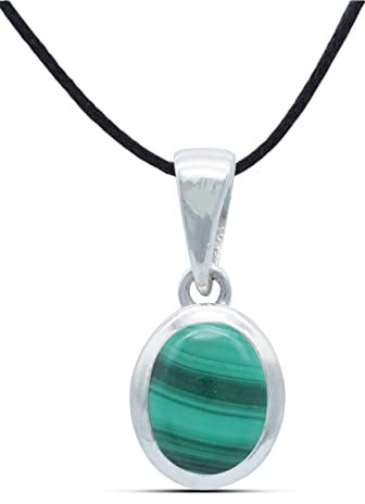 mantraroma Kettenanhänger 925 Silber Malachit grüner gestreifter Stein Edelstein Kettenanhänger Damen Sterling Silber Halskette Anhänger Geschenk (MAH-159-10)