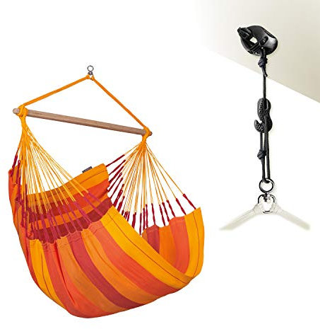 La Siesta®- Habana Hängesessel Comfort Size für Entspannung & Stil: 360° Drehgelenk, hochwertiges Bambusholz - GOTS-zertifizierte Baumwolle. (Agave)