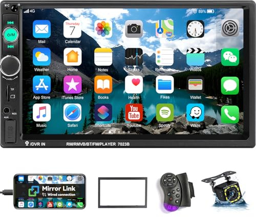 UNITOPSCI Double Din Car Stereo 7 Inch Touch Screen Car Audio Radio with Bluetooth Audio Hands-Free Calls Backup Camera FM Radio Receiver Car MP5 Player Support Mirror Link AUX-in USB TF Input
