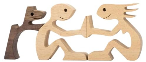 HUANRU Neueste Holzfiguren Skulptur Ornamente Set, abstrakte Stil Menschen mit Hund Statue, Freundschaft Zwischen Hund Und Menschen Denkmäler Statue Für Männer Frauen Jungen Mädchen Alte Leute