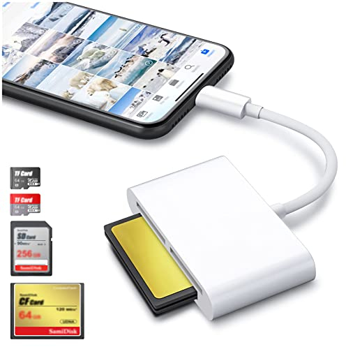 DenicMic SD CF Card Reader for iPhone14 13 12 11 X XS/iPad, SD CF Card Reader Compact Flash Reader with Lighting Charging Port Camera Memory Accessories Compatible to SDHC, SDXC, TF Cards