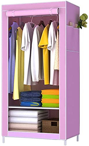 LSDRALOBOOE Kleiderschrank Stoffschrank Faltschrank Stoff Kleiderschrank Kleiderschrank Garderobe Faltschrank Plane Faltschrank Stahlrohr mit Hakenstange 717(Color:Rosa;Size:150x45x70cm)