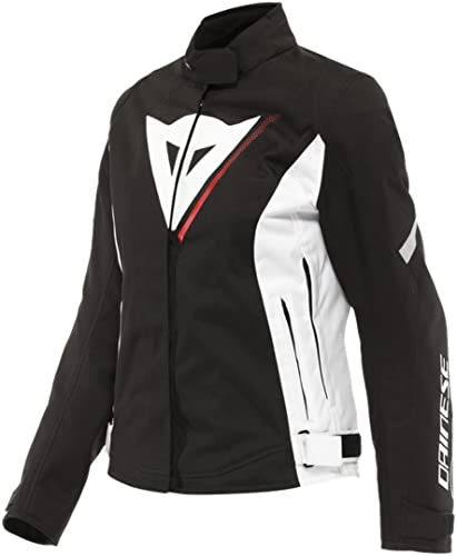 Dainese Veloce Lady D-Dry Jacket, Motorradjacke Ganzjährig Wasserdicht mit Abnehmbarer Thermoschicht, Damen, Schwarz/Weiß/Lava Rot, 46
