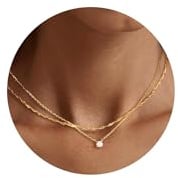 Tewiky Dainty Layered 14K Gold Plated Cubic Zirconia Necklace for Women, Simple Solitaire Pendant Chain Choker Necklaces Set Cute CZ Trendys Gold Jewelry Gift