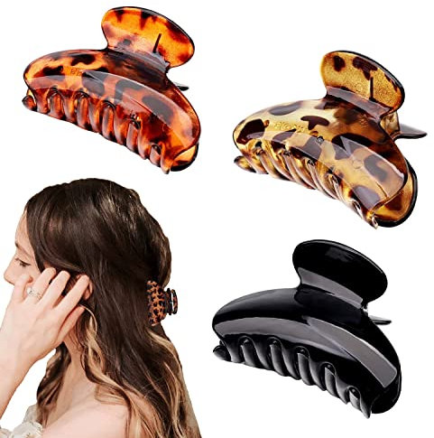 Klaue Clips 3 Stück, Rutschfeste Acryl Leoparden Haarklammern, Stark Greifende Krallen Haarspangen, französische Design Haarnadel für Mädchen und Frauen