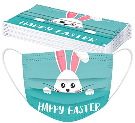 Generisch 10 Stück Ostern Erwachsene Mundschutz Einweg mit Motiv Osterhase Bunt 3-lagig MNS Mund Nasenschutz Tücher Atmungsaktiv Bandana