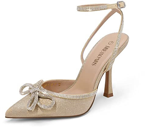 DREAM PAIRS Women's High Heels Destiny Closed Toe Strappy Heels Sexy Rhinestone Ankle Strap Pumps Wedding Bridal Party Dress Shoes SDPU2208W,Size 7,Gold,SDPU2208W