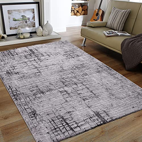 SANAT Evra Teppich für das Wohnzimmer - Kurzfloriger Teppich mit modernem Design, Geeignet für Wohnzimmer, Flur, Esszimmer, Schlafzimmer, Küche und Kinderzimmer (Mehrfarbig Hellgrau, 120x160 cm)