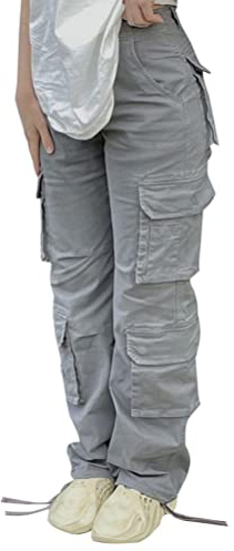 Minetom Freizeithosen Damen Cargo Hose Sweathose Jogginghose Sporthose Cargohose Multi Taschen Vintage Baggy Sport Hosen Outdoorhose E Grau XS