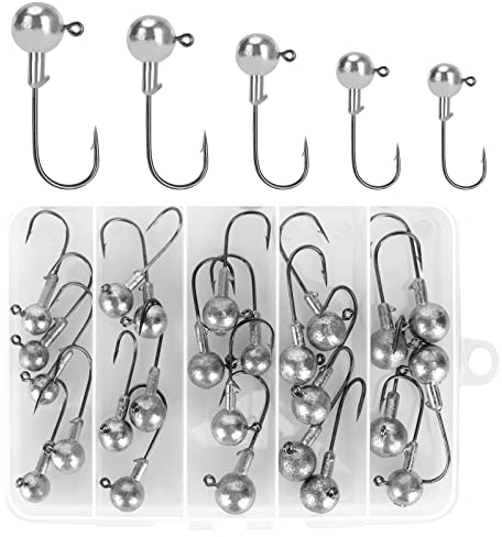 Realure 38pcs/6 Sizes Jig Heads Fishing Hooks Kit Sharp Small Jig Heads Hooks for Soft Lure for Bass Trout Fishing for Freshwater Saltwater Include Plastic Storage Box 2g 3g 4g 6g 8g 10g (38)