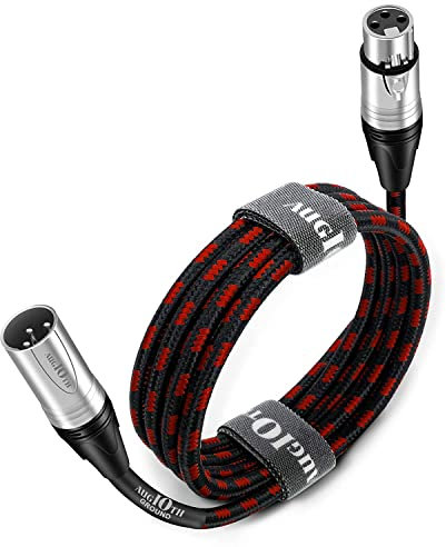 Augioth XLR to XLR Pro Mic Cable Male to Female XLR Cable 3-pin Red Balanced Shielded Microphone Cable for Amplifier Mixer,Speaker Systems,Recording Studio,3 Meter