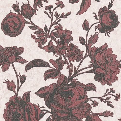Profhome Papier peint Toile de Jouy 387004-GU papier peint intissé (TNT) rose noir rouge 0,53 m x 10,05 m / 5,33 m2