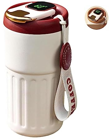 Aoguaro Kaffee-Thermoskanne mit Temperaturanzeige, Kaffeetassen mit Deckel, tragbarer Edelstahl-Isolierbecher mit Griff, sowohl heiß als auch kalt, für Männer und Frauen