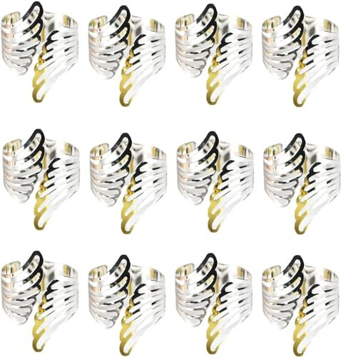 Serviettenringe, weihnachtliche Tischdekoration, Engel-Serviettenring-Schnalle aus Metall, 12er-Set, einfacher gewellter Serviettenhalter for Hochzeits-Hotel-Tischdekoration-Gold-1,5 Zoll ( Color : Si