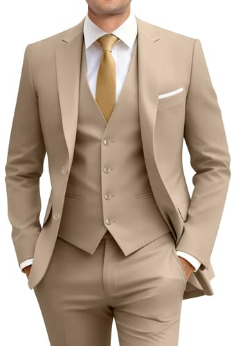 Amyox Slim Fit 3-teiliger Anzug für Herren, zwei Knöpfe, Business Hochzeits-Smoking, Anzug-Set, Jacke, Weste, Hose, mit Krawatte