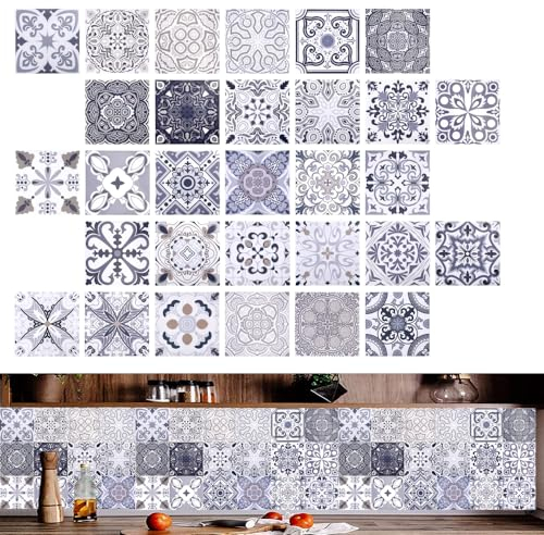 PEALOVCOM Fliesenaufkleber 15x15cm, 30 Stück Küche Mosaik Wandfliese Aufkleber Fliesensticker Wasserdicht Selbstklebend Fliesensticker DIY für Badezimmer Küche Bad zum Dekorieren-Stil A