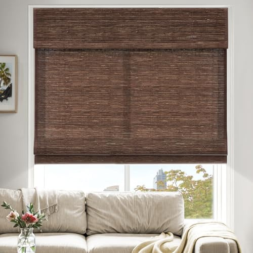 MiLin Roman Shades for Windows Cordless Blackout Roman Window Shades Blinds 100% Natural Linen Hand-Made - Belgian Chocolate (with Lining, Block 60%-70% Light) 90 W x 60 H