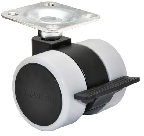 WAGNER Design Möbelrolle/Lenkrolle - soft - Durchmesser Ø 38 mm, Bauhöhe 40 mm, Feststeller, schwarz/grau, Anschraubplatte 42 x 42 mm, Tragkraft 70 kg - Made in Germany - 01024389