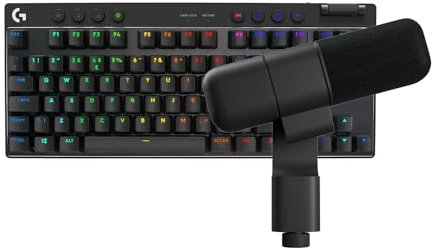 Logitech G PRO X TKL LIGHTSPEED Wireless Gaming Keyboard, QWERTY UK English Layout, Black Yeti Studio Active Dynamic XLR Broadcast Microphone for Gaming, Black