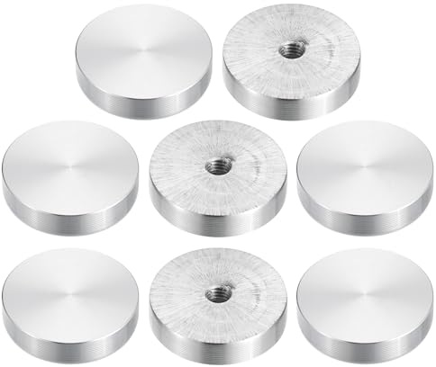 sourcing map M6 Gewinde 30mm Durchmesser Runde Form Aluminium Scheibe Hardware 8 Stück, Aluminium Kreis Scheibe Glasplatte Adapter für Glastisch