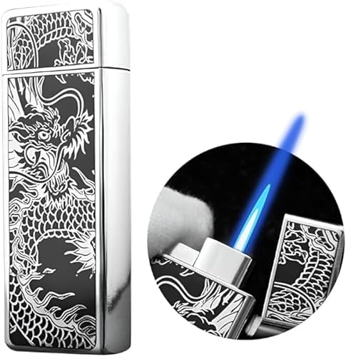 JJ Jet Lighter, Gas Torch Butane Lighter with Dragon Pattern, Windproof Lighter Adjustable Jet Flame for BBQ, Stove, Candle, Kitchen Cooker, Hobs, Men Gifts