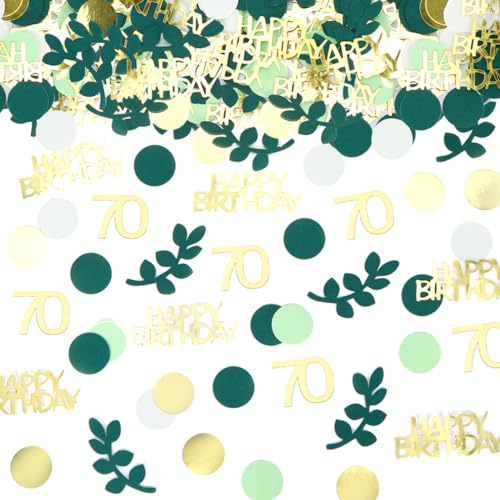Bluelves 200 Stück Konfetti 70 Geburtstag Deko Gold Grün, Streudeko 70. Geburtstag, Tischdeko Frau Mann, Luftschlangen Happy Birthday Deko