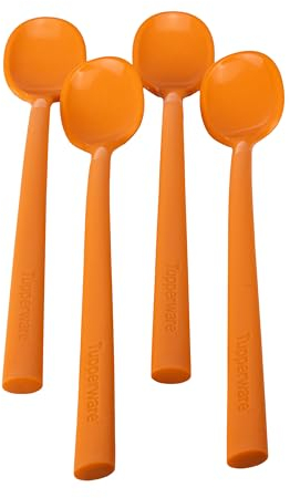 Tupperware Allegra Löffel Set 4x orange Cappuccinolöffel Müslilöffel Kaffeelöffel Mokkalöffel Dessertlöffel (inkl. 1x Bio Saatgut)