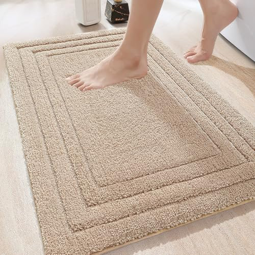 DEXI Badezimmerteppich 50 x 80 cm, weicher Badematte, rutschfest waschbar Badvorleger, Saugfähige Duschvorleger für Badezimmer, Dusche, Beige