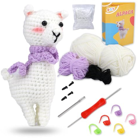 FUGUT Lama-Tier-Häkelset für Anfänger, Erwachsene und Kinder, DIY-Strickset, Häkelset mit Schritt-für-Schritt-Video-Tutorials Anleitung (evtl. nicht in deutscher Sprache)