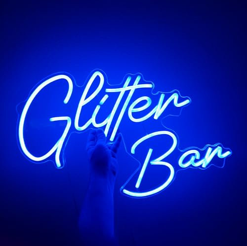 Neón-led personalizado texto Glitter Bar - Cartel-letrero para colgar en la pared fiestas, eventos make up decoración purpurina