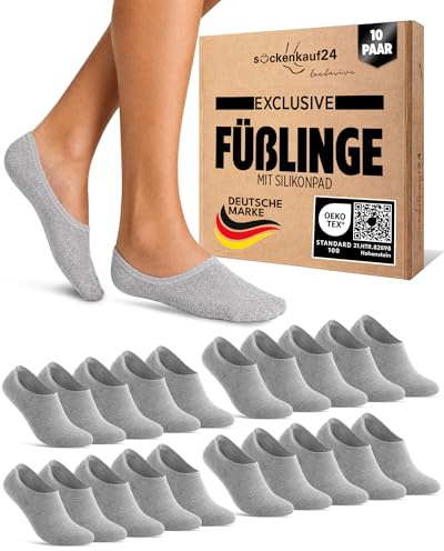 sockenkauf24 10 Paar Füßlinge für Damen & Herren - Unsichtbare Sneaker Socken aus atmungsaktiver gekämmter Baumwolle mit Silikonpad gegen Verrutschen