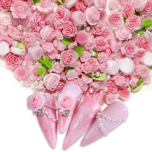 Lot de 80 Rose fleur ongles Nail Art Charms Décoration 3D pour Nail Art Accessoires pour manucure