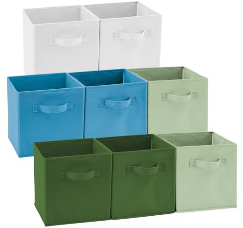 EZOWARE Aufbewahrungskörbe Faltbare Würfel-Aufbewahrungsboxen, 8er-Set, Faltbare Aufbewahrungsbox für Kleinkinder, Kinderzimmer, Zuhause, 26,7x26,7x28cm / Dunkles -Gemischte Farbe