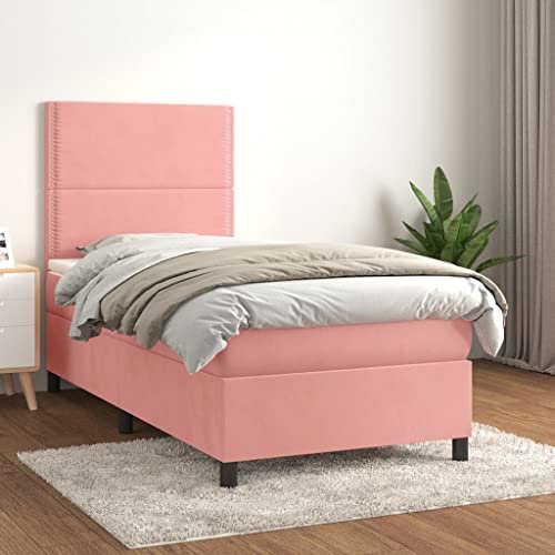 THOYTOUI Boxspringbett, Bettsystem Bettstütze Bettgestell Seniorenbett Geeignet für Schlafzimmer Aufenthaltsraum Gästezimmer Hotel mit Matratze Rosa 90x200 cm Samt