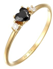 Elli Ring Damen Verlobungsring Herz mit Zirkonia Schwarz in 925 Sterling Silber