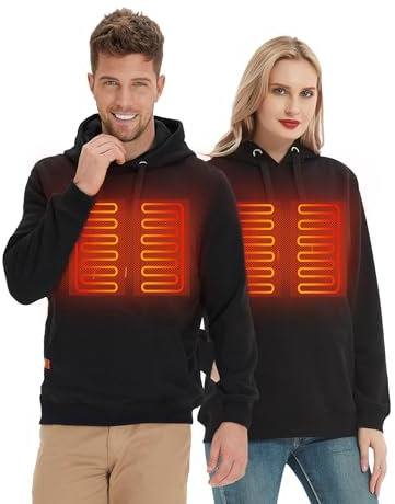 HENNCHEE Heated Hoodie for Men and Women with Battery Pack Heated Sweatshirt Hooded Pullover, Heating Jacket in Winter Warm Body Outdoor Hunting Fishing Black