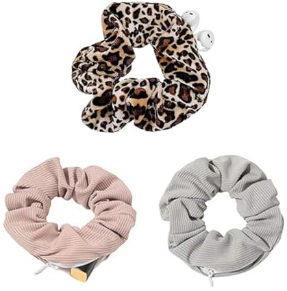 3 Stück Haargummis, Haargummis mit Reißverschluss Tasche, Scrunchies Haar Gummibänder Haarbänder Elastischer Bunte Haarschmuck Haarseil für Mädchen Damen Frauen Pferdeschwanzhaargummi scrunchies