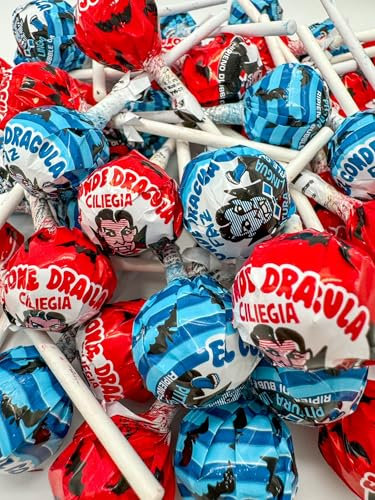 ITDSTORE-Lecca Lecca El Conde Dracula-Chupa rotondi sfusi-Assortiti tra Ciliegia e Pittura Lingua-Perfetti per ogni occasione:Feste per Bambini,Compleanni,Halloween etc..In busta(100 pz)