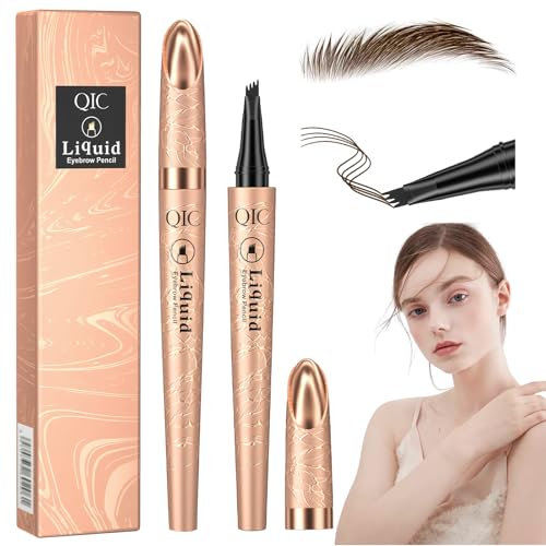 Magischer Augenbrauenstift Wasserfest 3D Wasserfester Augenbrauenstifts Microblading Augenbrauenstif mit 4 Gabelspitzen Eyebrow Pencil Augenbrauen Make-up Hält Den Ganzen Tag über Dunkelbraun