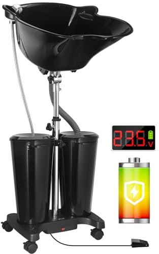 Xtsuen Lavabo mobile, pour coiffeur, rechargeable, réglable en hauteur, avec 2 seaux et tuyaux de vidange, portable, pour salon de coiffure, shampooing profond pour la maison, le salon