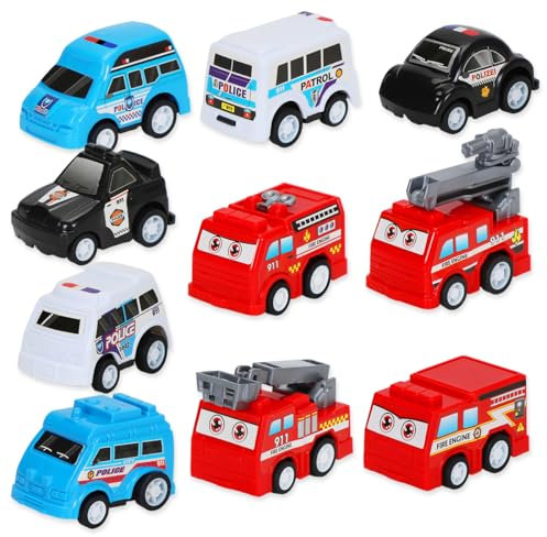Cadimus Auto Giocattolo da Tirare Indietro, 10 pezzi Macchinine per Bambini, Piccole Auto per Bambini da 1 2 3 4 anni, mini Macchina Polizia Giocattolo,Camion Pompieri Giocattolo