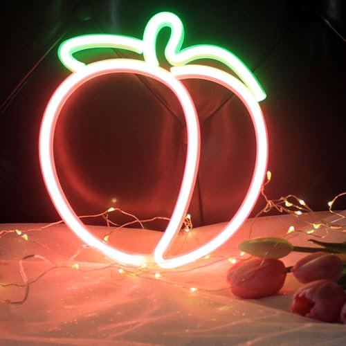 LED Neon Pfirsich Schild für Zuhause Bar Kunst Schlafzimmer Tisch Hochzeit Party Tischdekoration Muttertagsgeschenk,Weihnachten Nachtlicht Streamer Hintergrund Beleuchtung dekorative Wandleuchte