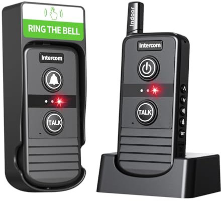 PANDAAR Wireless Intercom Doorbell Black,Two-way Communication Doorbell,4900 Feet Long Range,3 Volume Levels,20 Ringtones,Waterproof, Rechargeable Intercom Doorbells for House,Classroom,Office